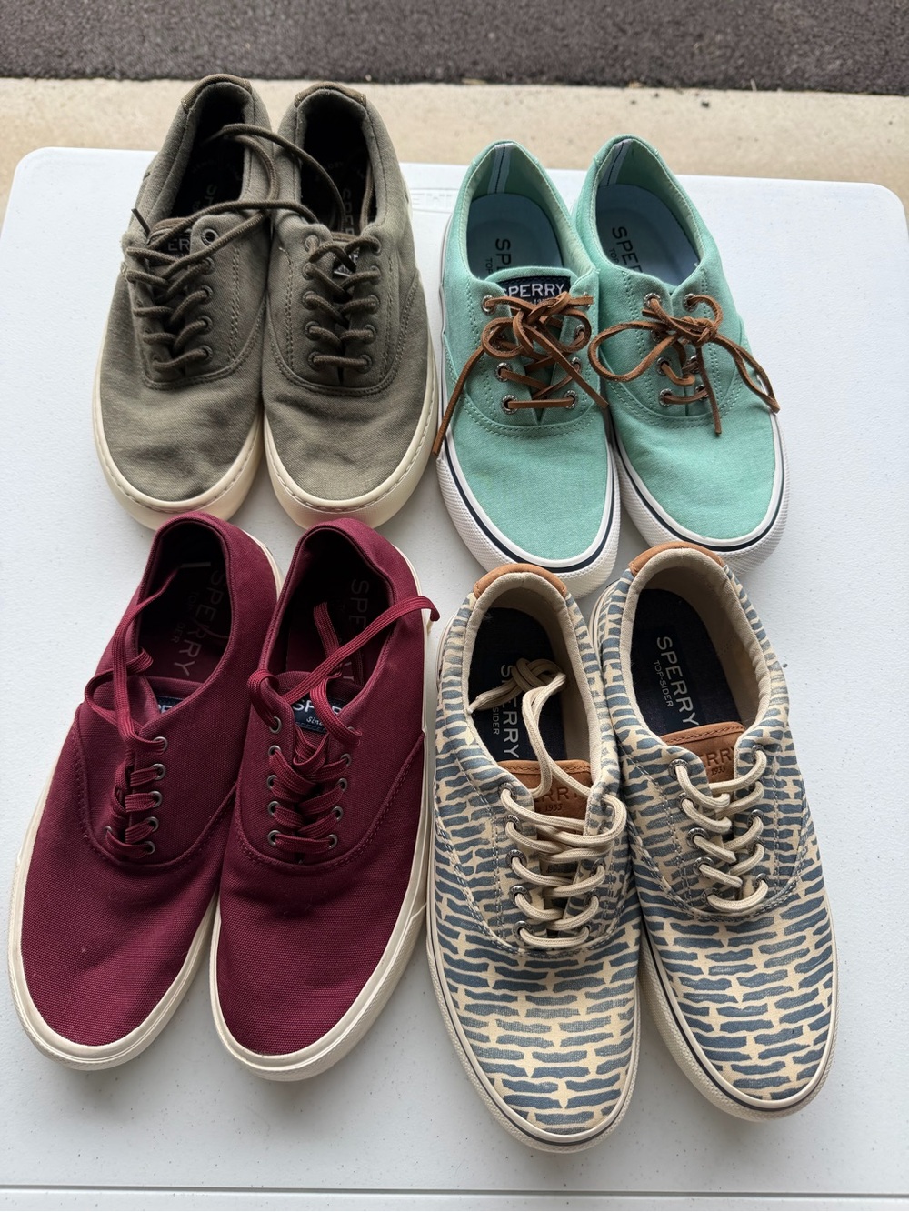 Sperry Men’s Canvas Lace-Up Sneakers Bundle- Mint, Olive, Burgundy, Pattern